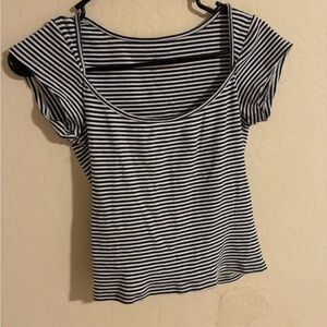 Brandy Melville Navy & White Striped Scoop Crop Top